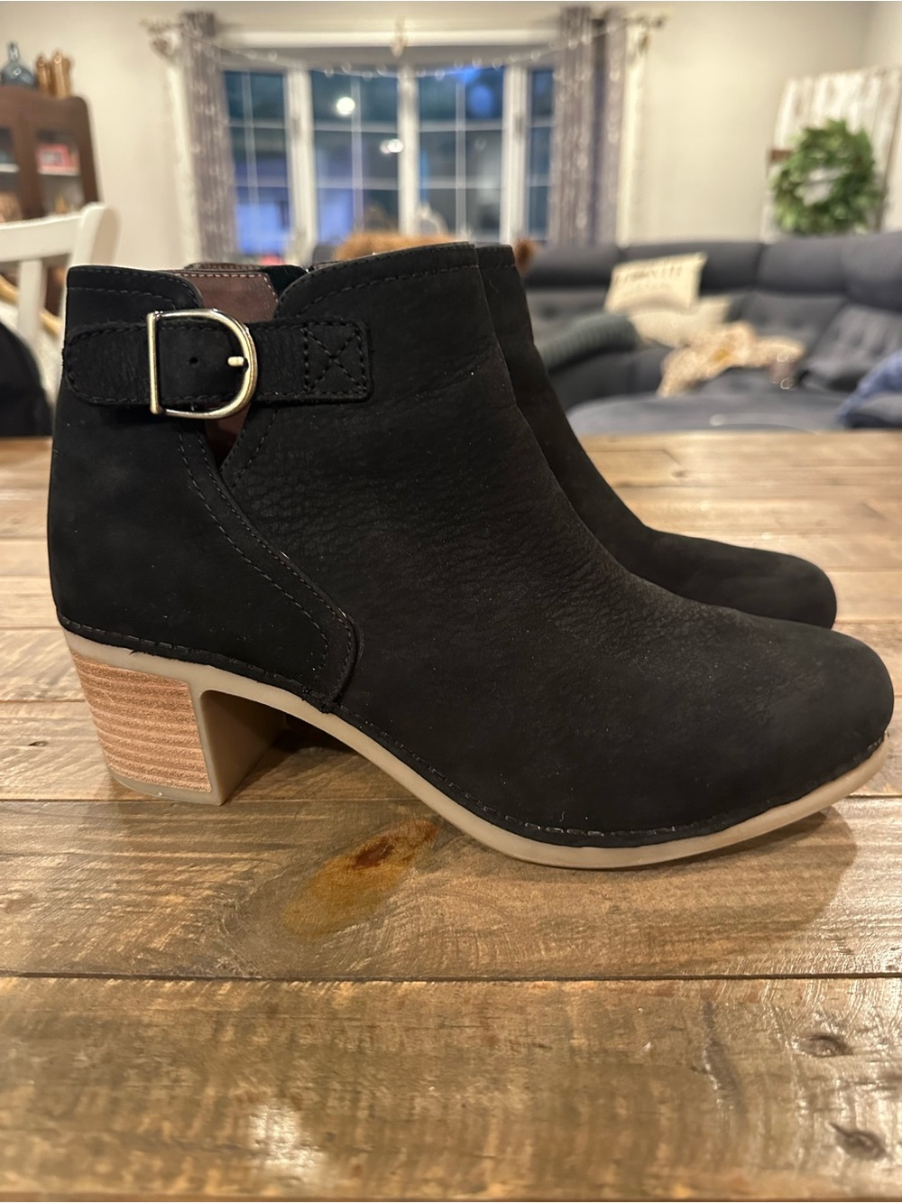 Dansko Henley Black Suede Ankle Boots with Buckle Detail Size 39